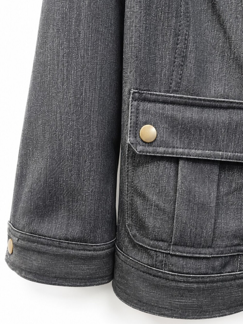 Embellished Collar Dark Gray Denim Jacket. - Picture 5 of 6